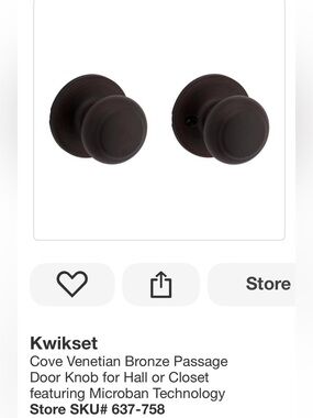 Kwikset Cove Venetian Bronze Passage Door Knob Set